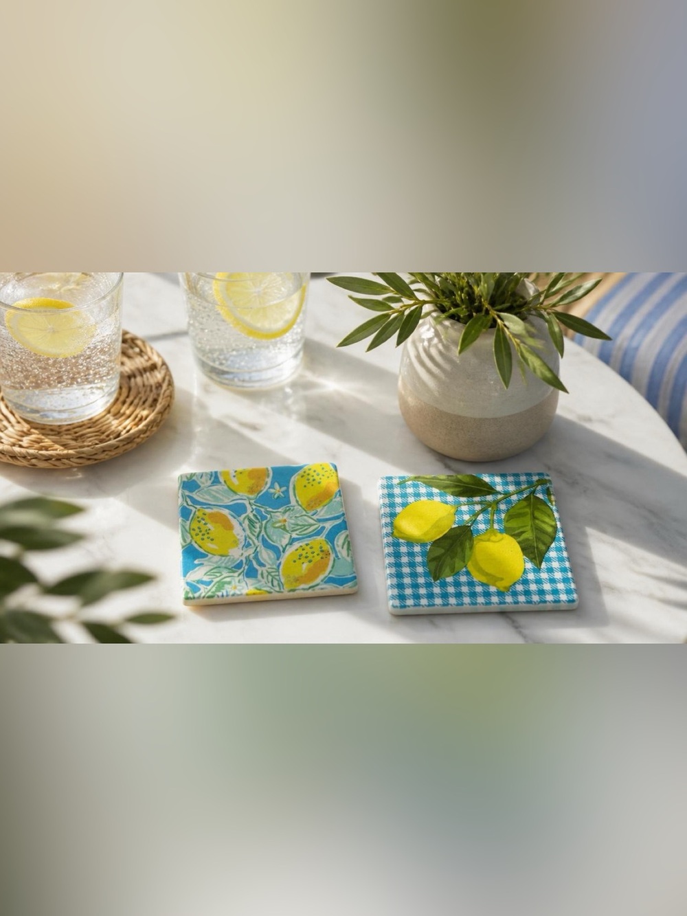 Lemon Coaster Set of 2, Citrus Kitchen Decor, Italian Summer Ceramic Coasters